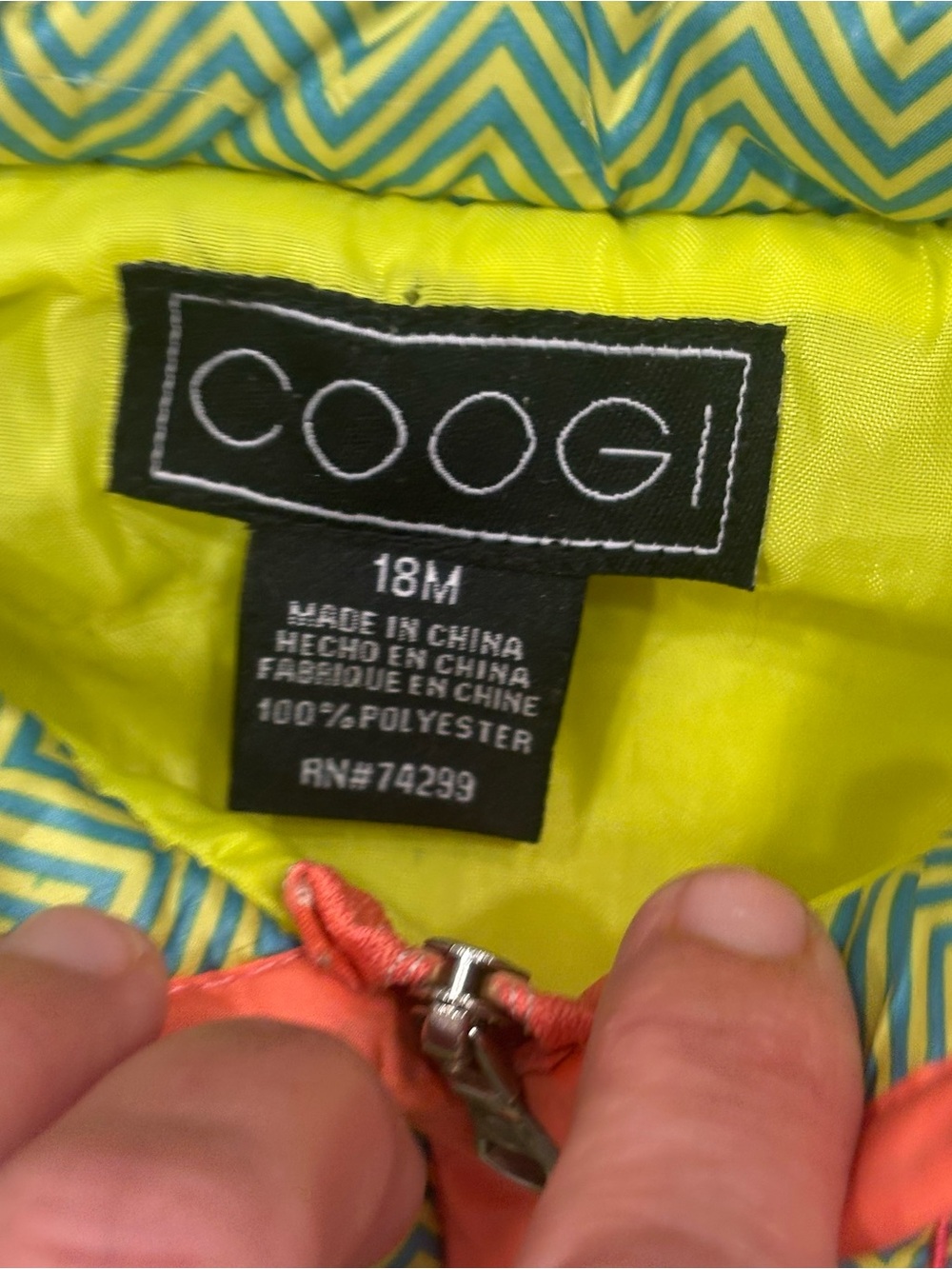 COOGI Kids Green Chevron Vest with Orange Trim girls 18m fall outdoor active - Picture 4 of 8